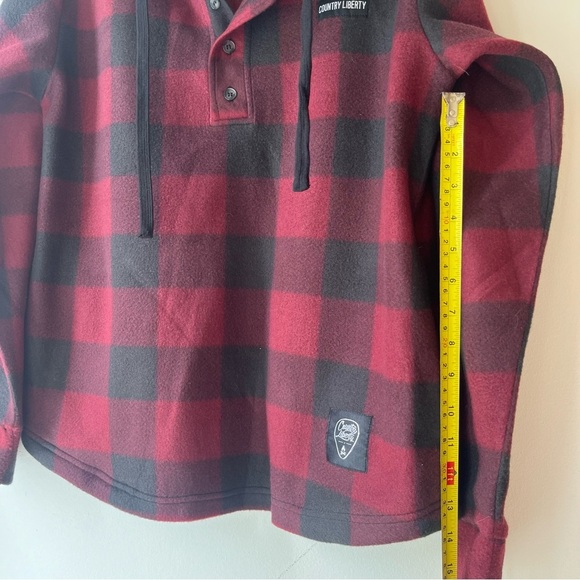 Country Liberty Hoodie XS Red Black Buffalo Plaid Fleece Pullover Unisex Cozy - Picture 11 of 13